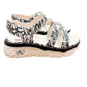 Skechers Foamies Platform Aura Sandals White & Black Graffiti Print Size 9
